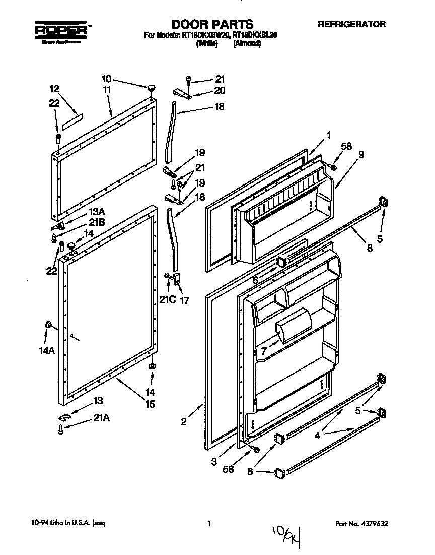 Roper RT18DKXBL20 door diagram