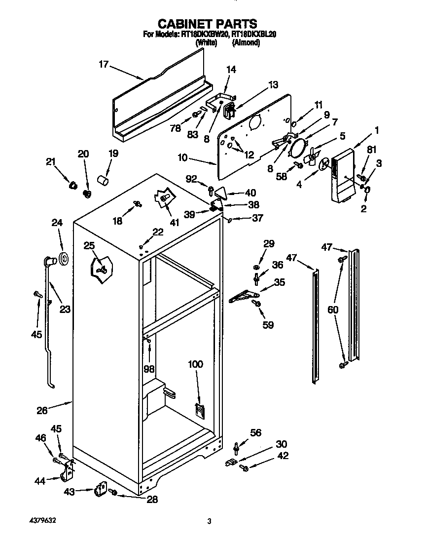 Roper RT18DKXBL20 cabinet diagram