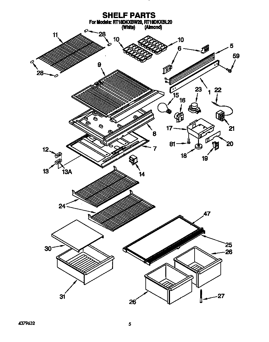 Roper RT18DKXBL20 shelf diagram