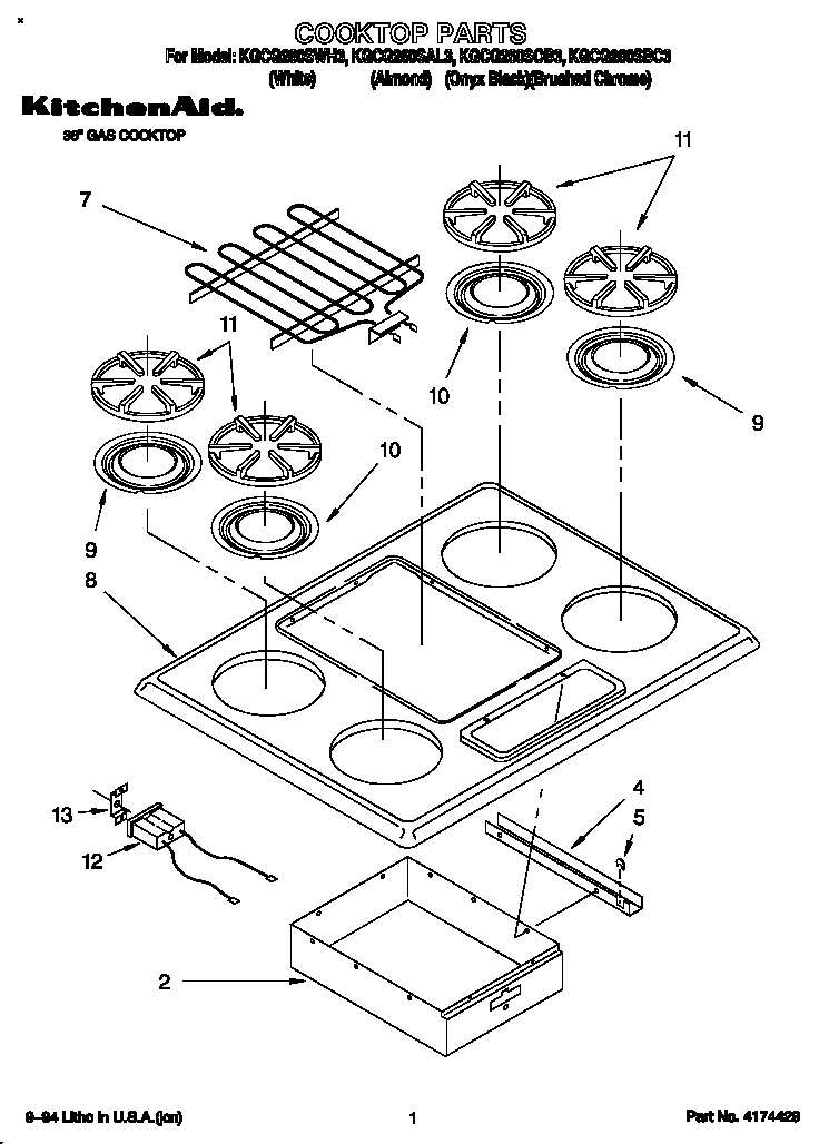 KitchenAid KGCG260SBC3 cooktop diagram