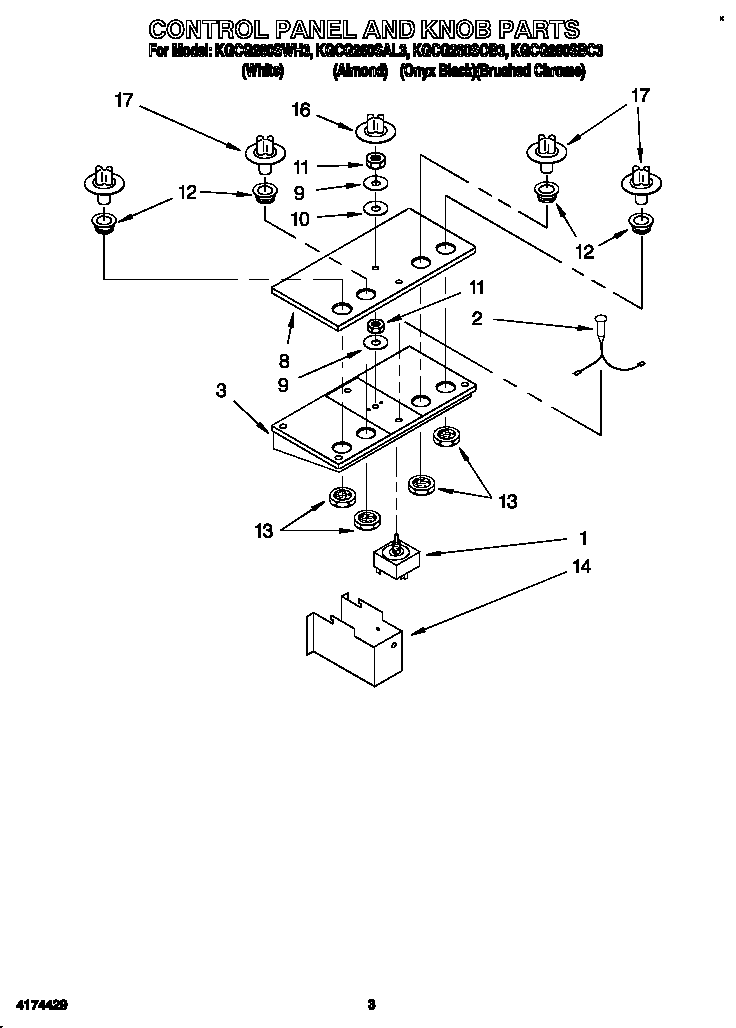 KitchenAid KGCG260SBC3 control panel and knob diagram
