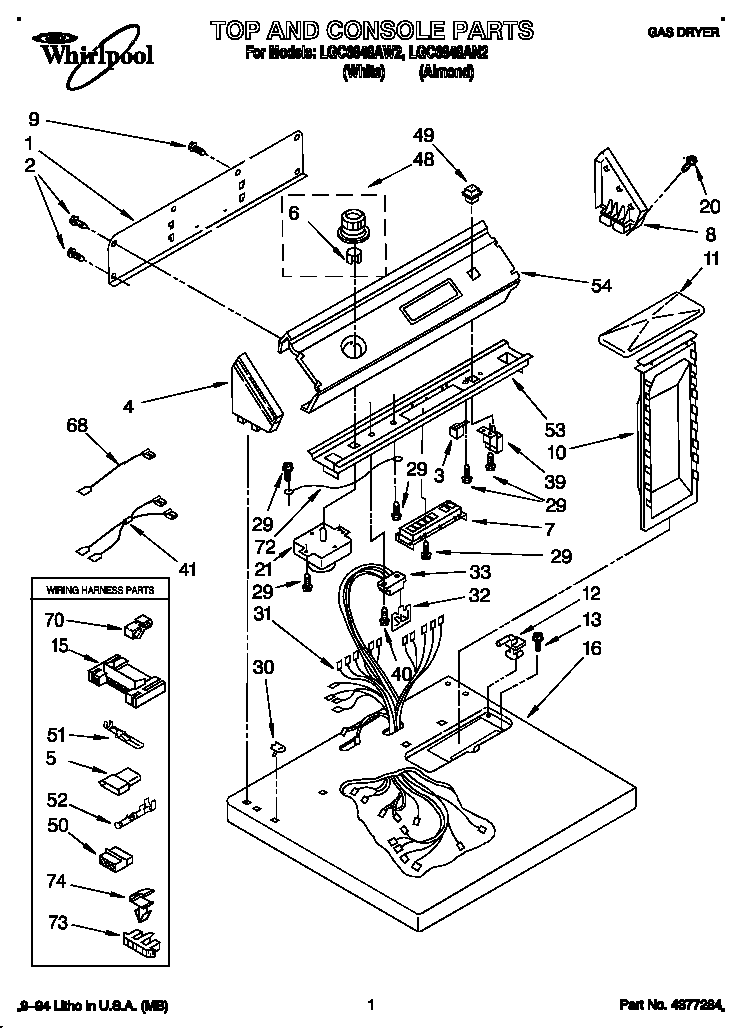 Whirlpool LGC6848AW2 top and console diagram