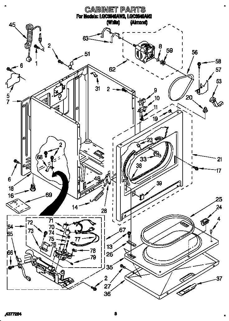Whirlpool LGC6848AW2 cabinet diagram