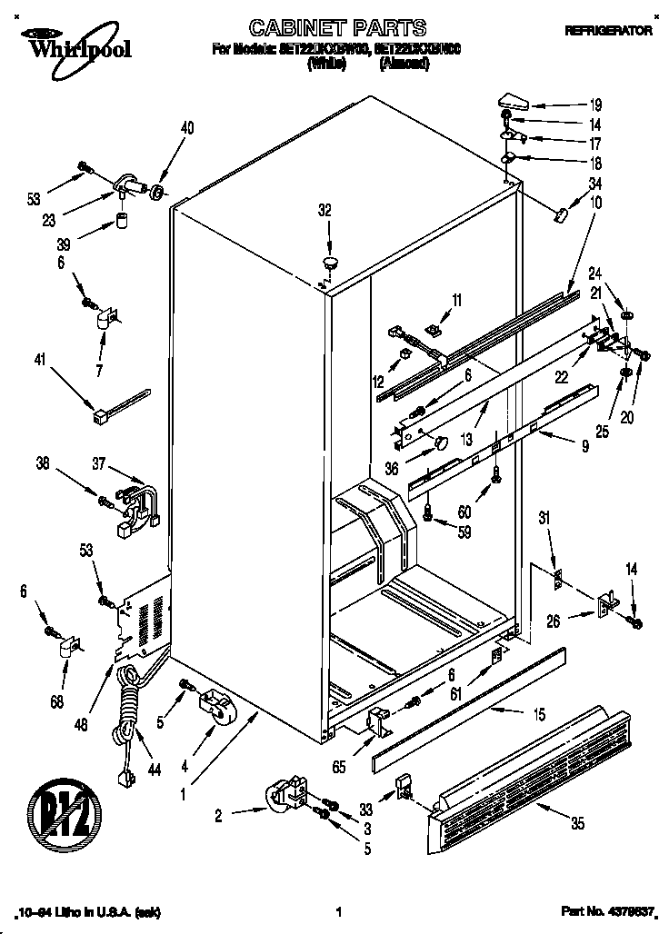 Whirlpool 8ET22DKXBN00 cabinet diagram