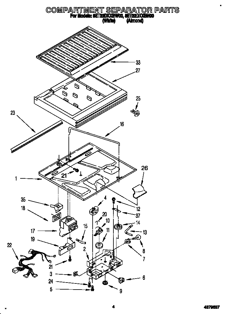 Whirlpool 8ET22DKXBN00 compartment separator diagram