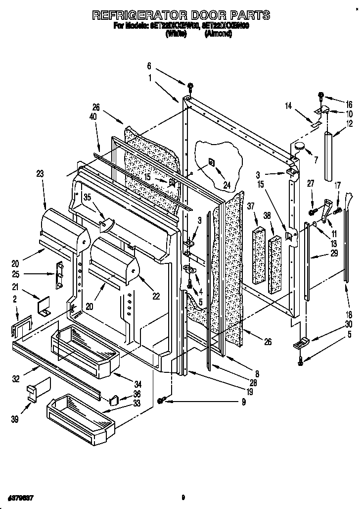 Whirlpool 8ET22DKXBN00 refrigerator door diagram