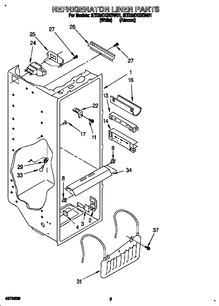 Whirlpool 3ED25DQXBW01 refrigerator liner diagram