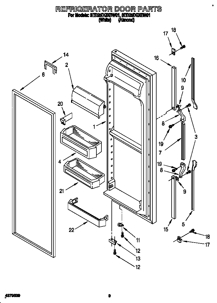 Whirlpool 3ED25DQXBW01 refrigerator door diagram