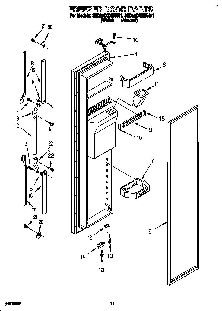 Whirlpool 3ED25DQXBW01 freezer door diagram