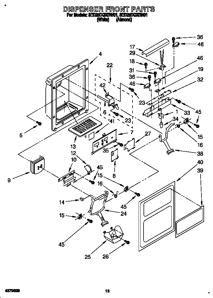 Whirlpool 3ED25DQXBW01 dispenser front diagram