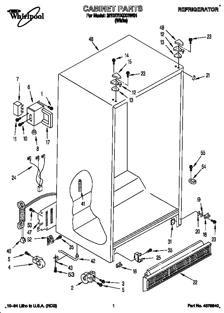 Whirlpool 3ED27DQXBW01 cabinet diagram
