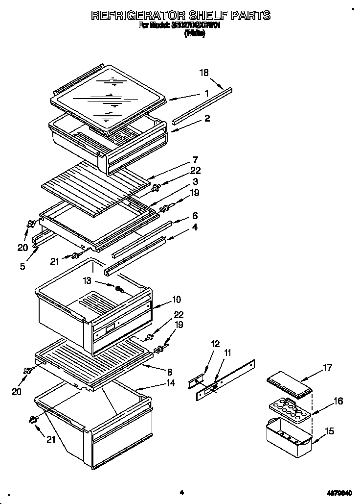 Whirlpool 3ED27DQXBW01 refrigerator shelf diagram