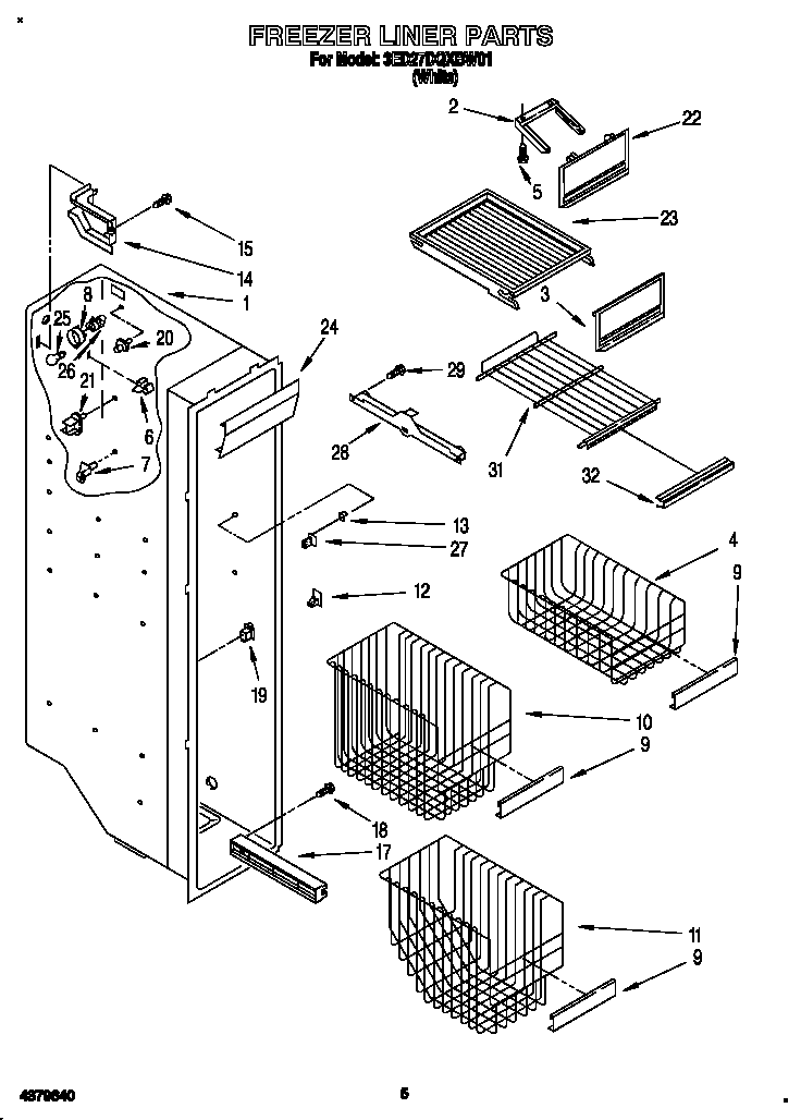 Whirlpool 3ED27DQXBW01 freezer liner diagram