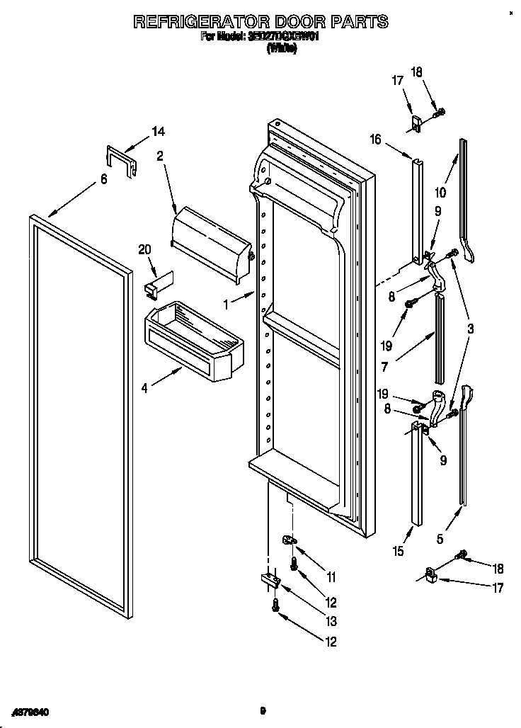 Whirlpool 3ED27DQXBW01 refrigerator door diagram