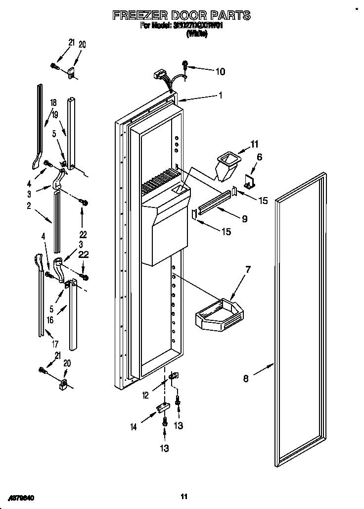 Whirlpool 3ED27DQXBW01 freezer door diagram