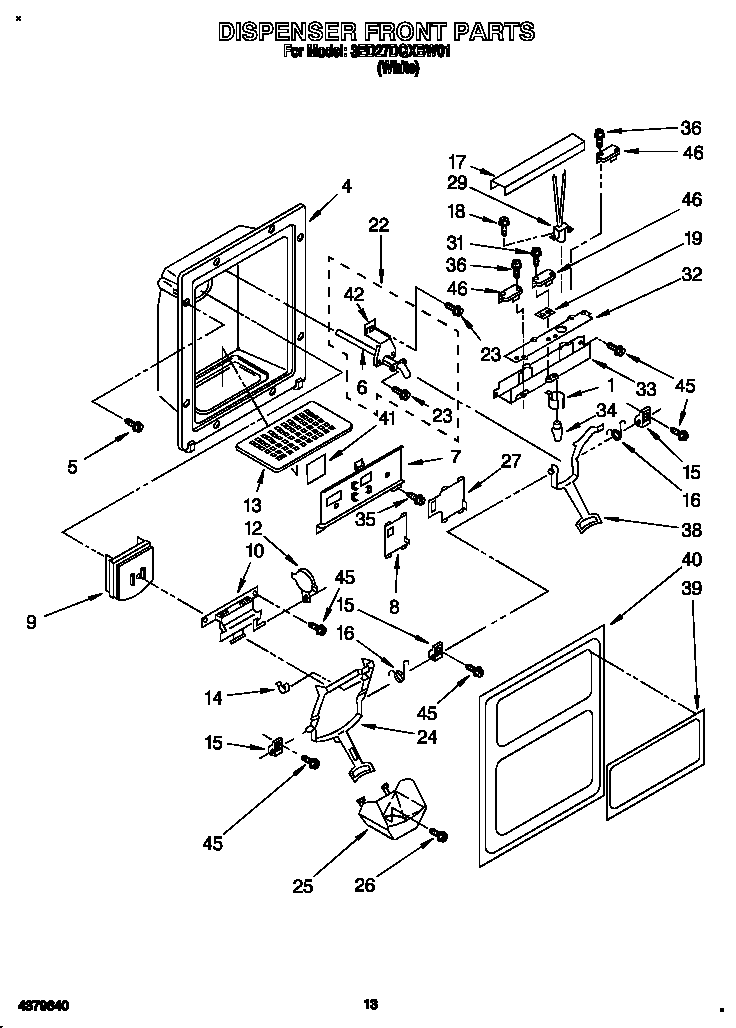 Whirlpool 3ED27DQXBW01 dispenser front diagram