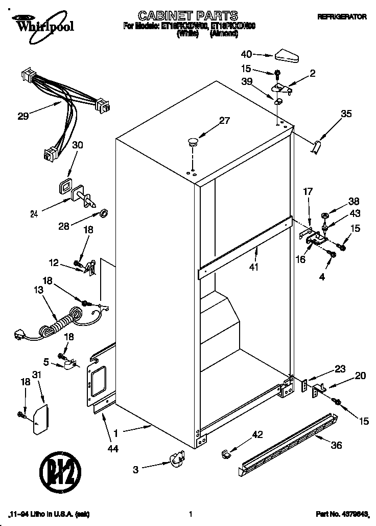 Whirlpool ET18PKXDN00 cabinet diagram