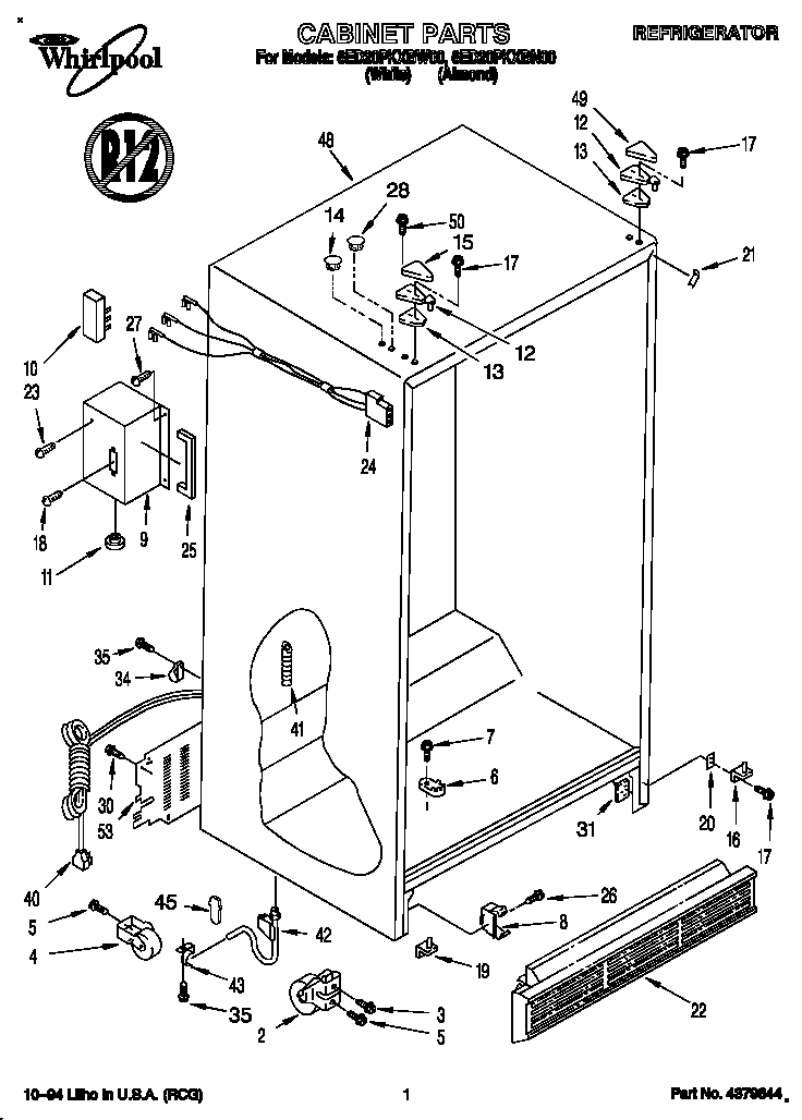 Whirlpool 6ED20PKXBN00 cabinet diagram