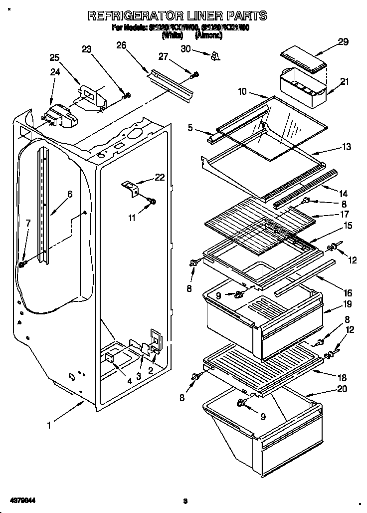 Whirlpool 6ED20PKXBN00 refrigerator liner diagram