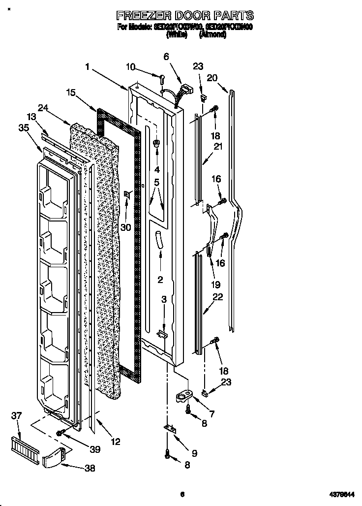 Whirlpool 6ED20PKXBN00 freezer door diagram