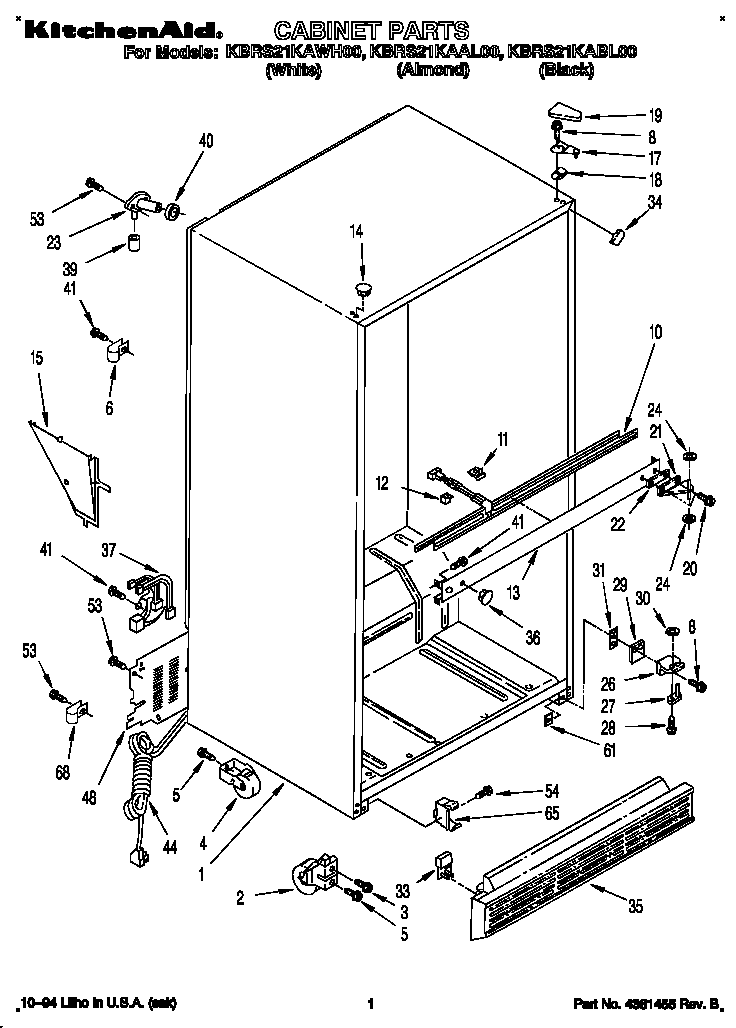 KitchenAid KBRS21KAWH00 cabinet diagram