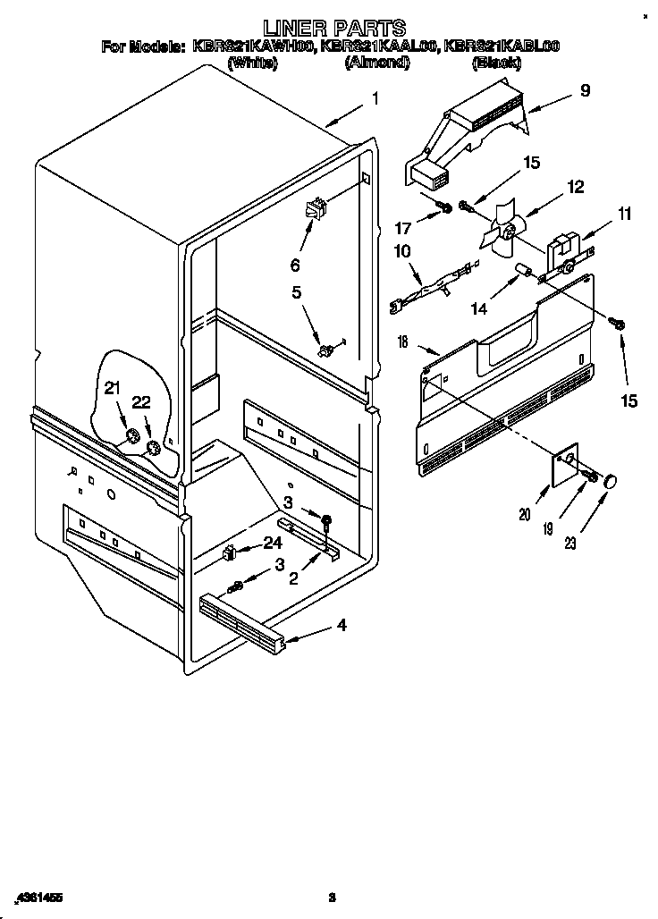 KitchenAid KBRS21KAWH00 liner diagram