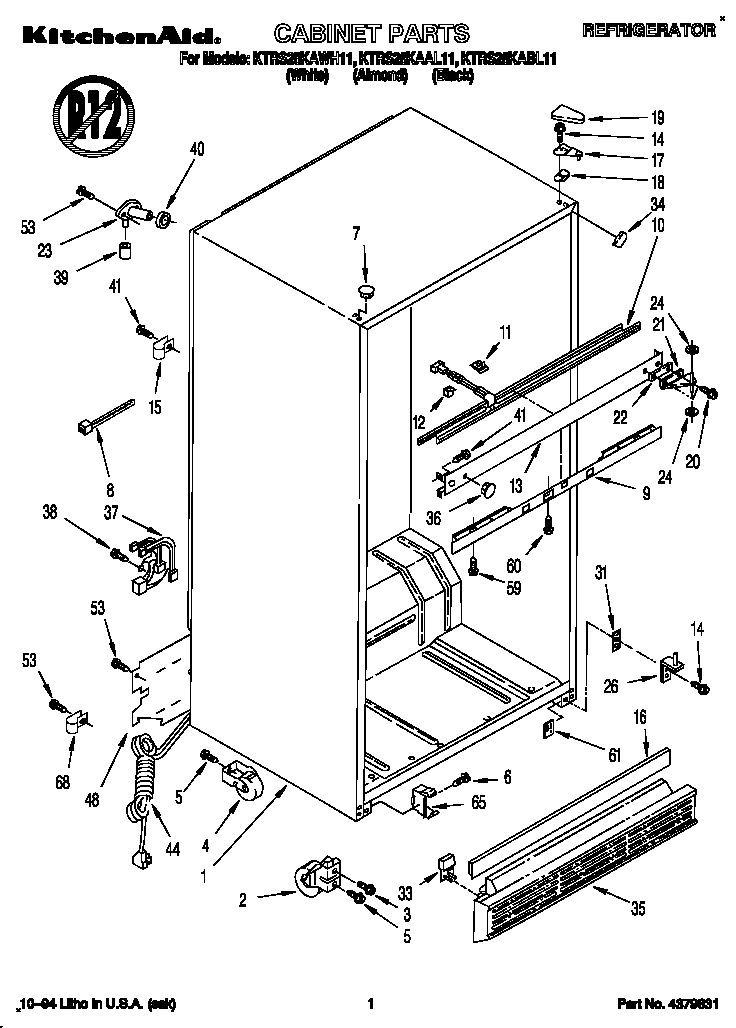 KitchenAid KTRS25KABL11 cabinet diagram