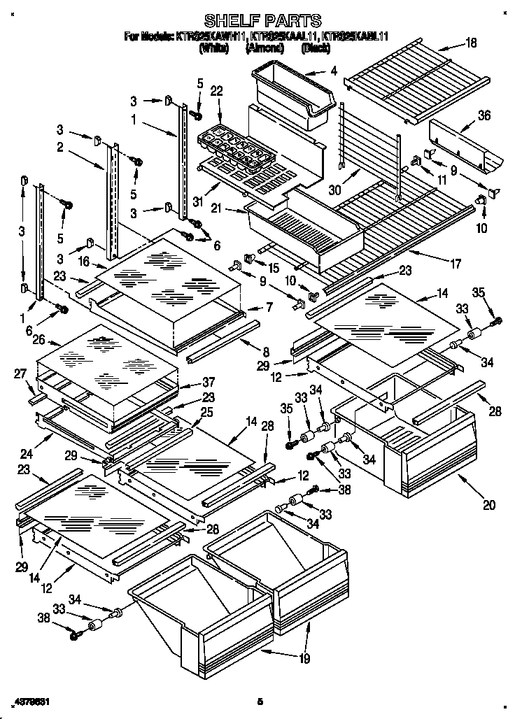 KitchenAid KTRS25KABL11 shelf diagram