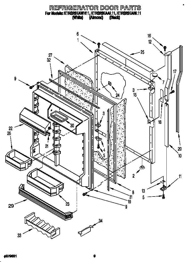 KitchenAid KTRS25KABL11 refrigerator door diagram