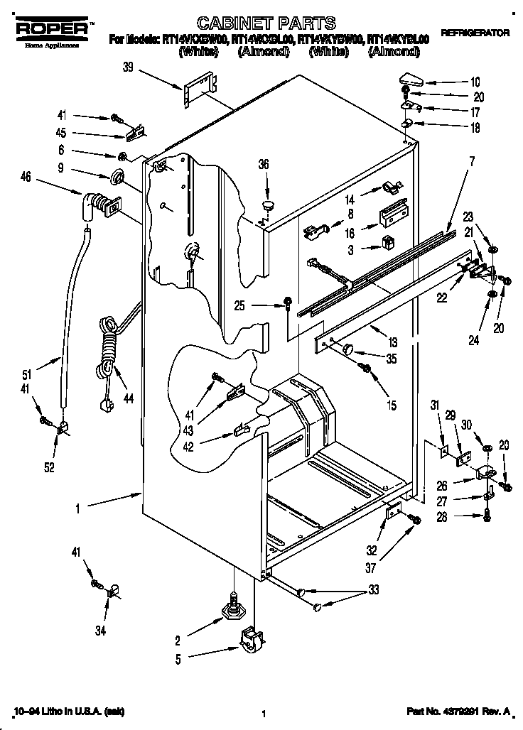 Roper RT14VKXBW00 cabinet diagram