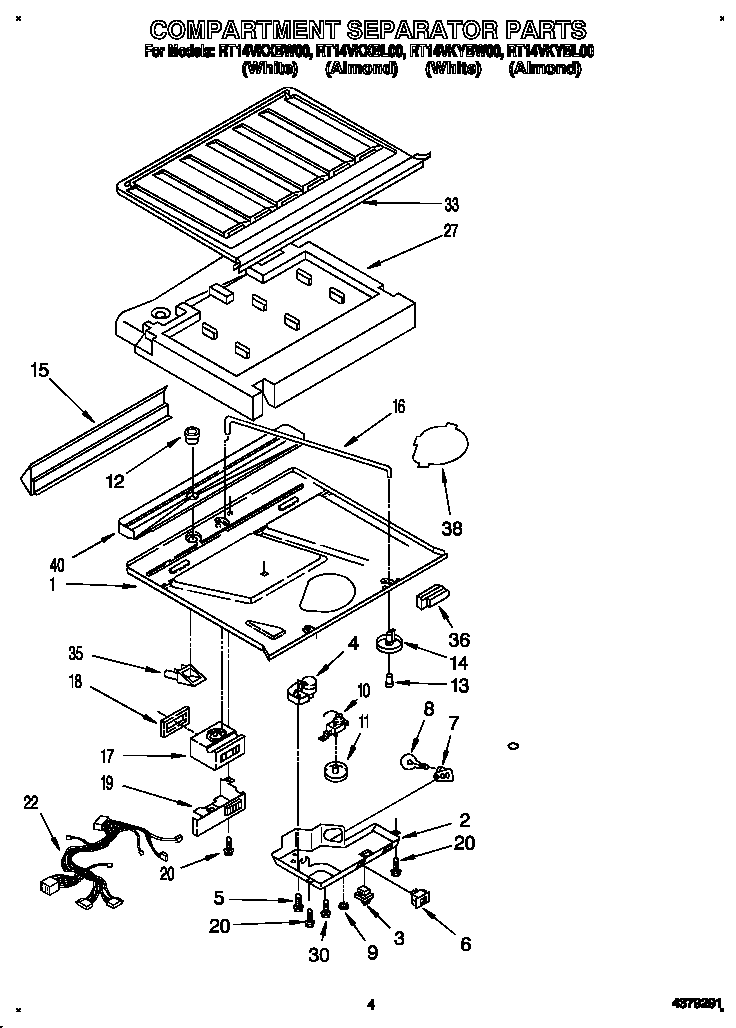 Roper RT14VKXBW00 compartment separator diagram