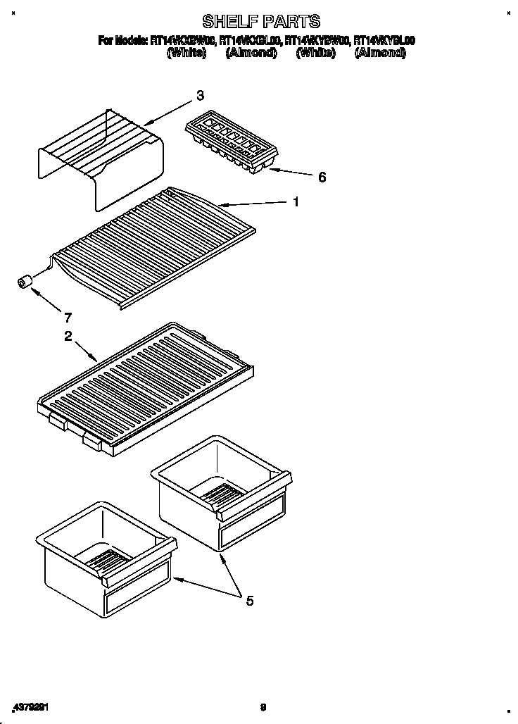 Roper RT14VKXBW00 shelf diagram