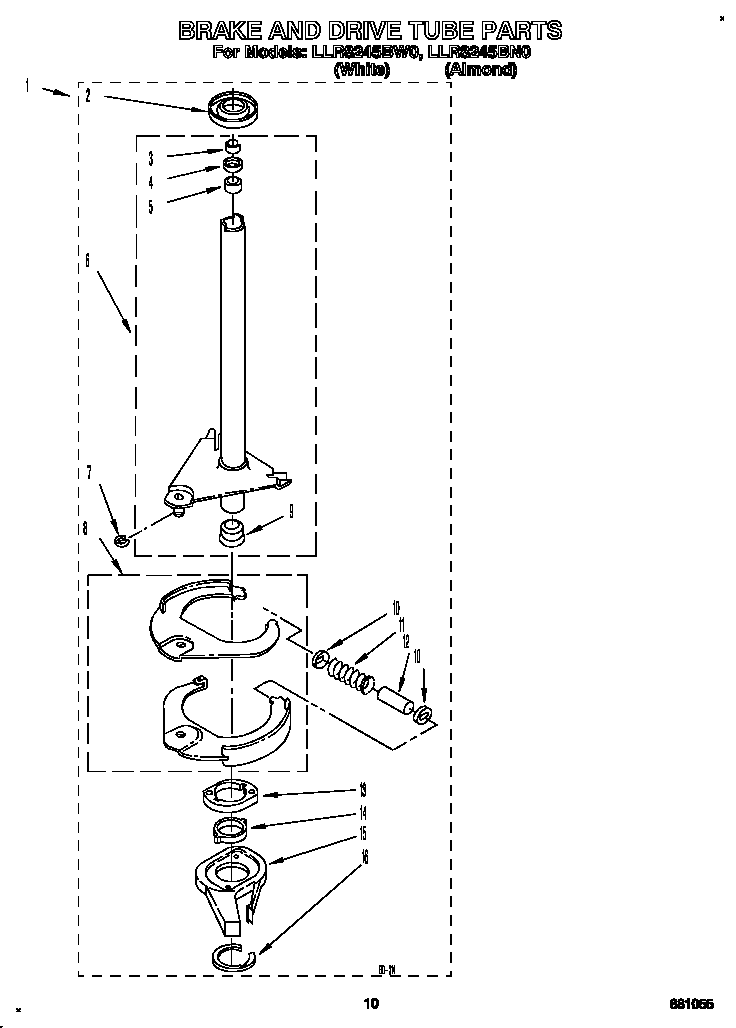Whirlpool LLR8245BN0 brake and drive tube diagram