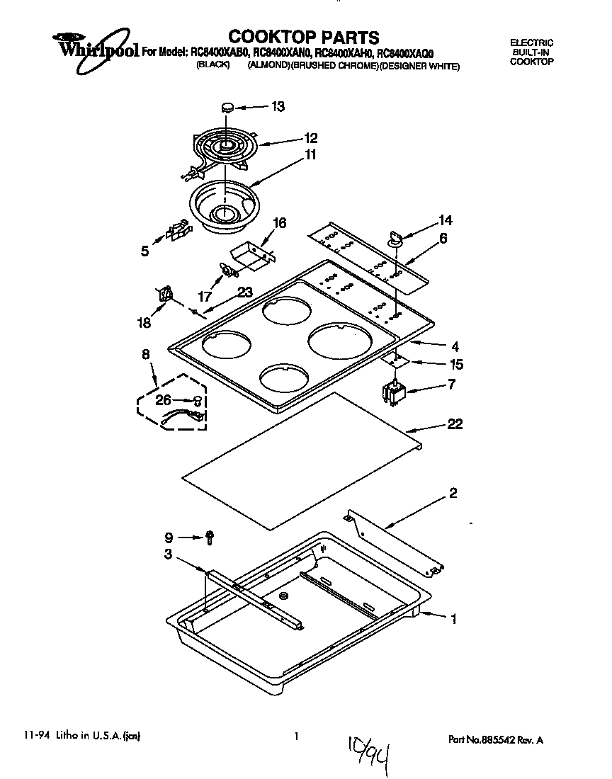 Whirlpool RC8400XAQ0 cooktop diagram