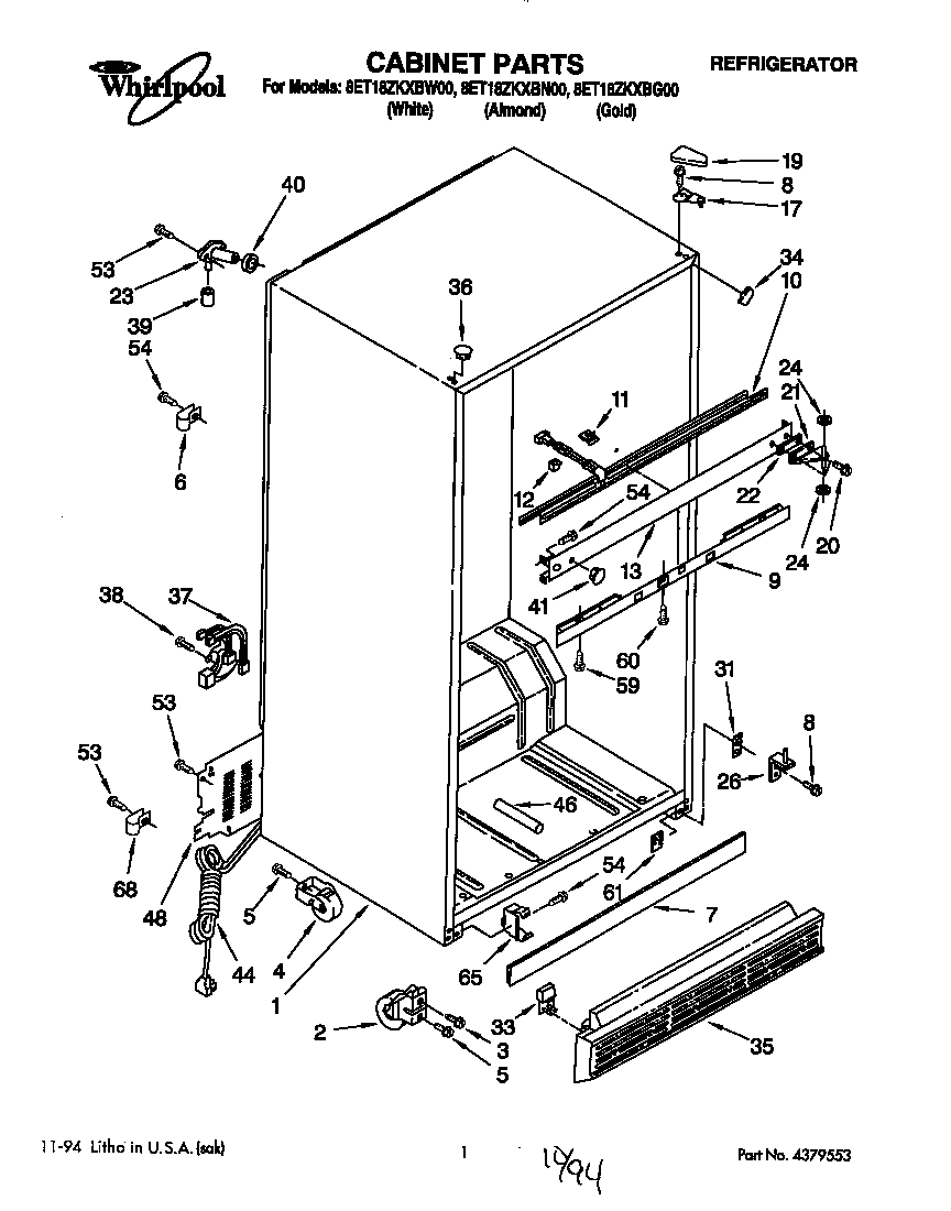 Whirlpool 8ET18ZKXBN00 cabinet diagram