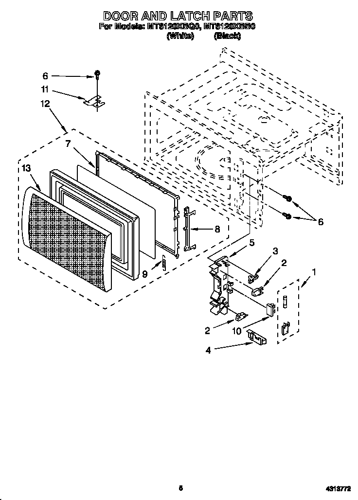 Whirlpool MT6120XBQ0 door and latch diagram