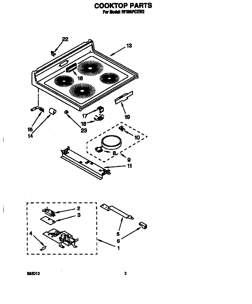 Whirlpool RF396PCXW2 cooktop diagram