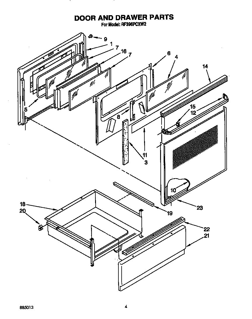 Whirlpool RF396PCXW2 door and drawer diagram