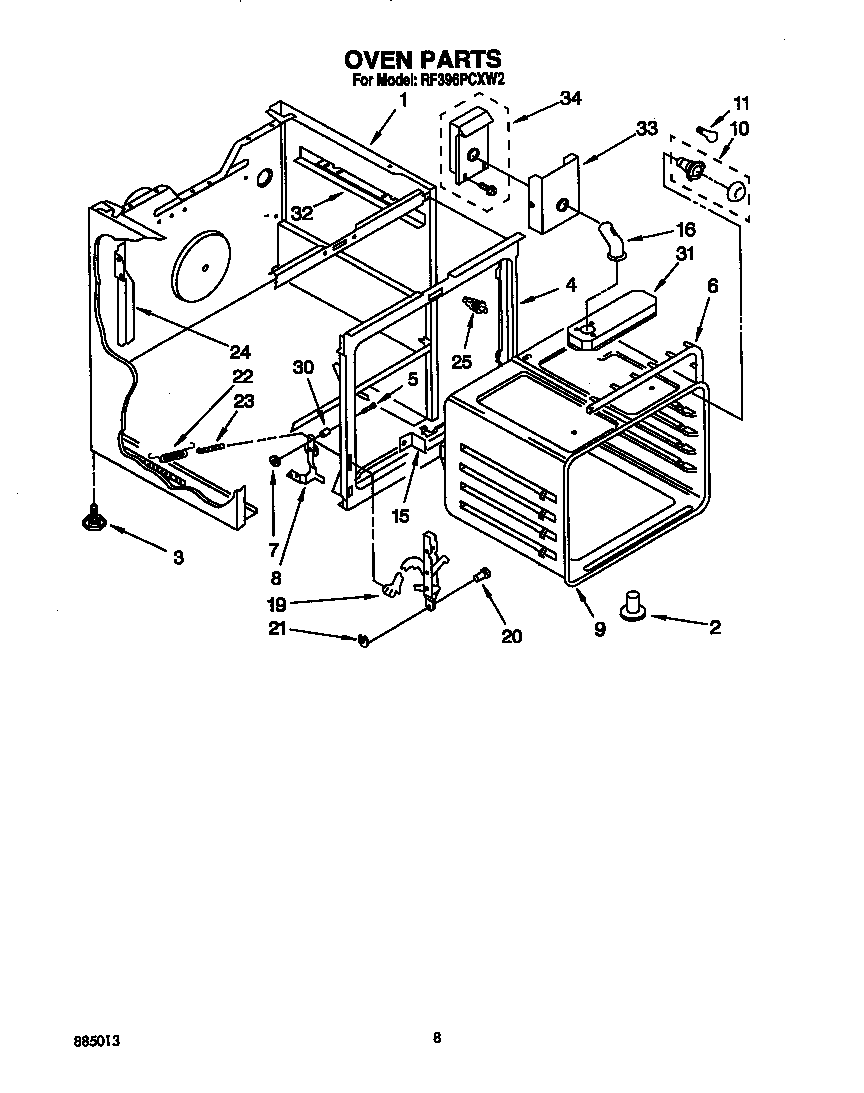 Whirlpool RF396PCXW2 oven diagram