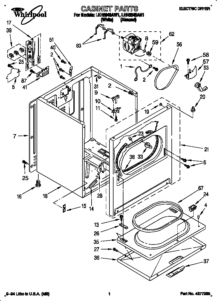 Whirlpool LER6848AN1 cabinet diagram