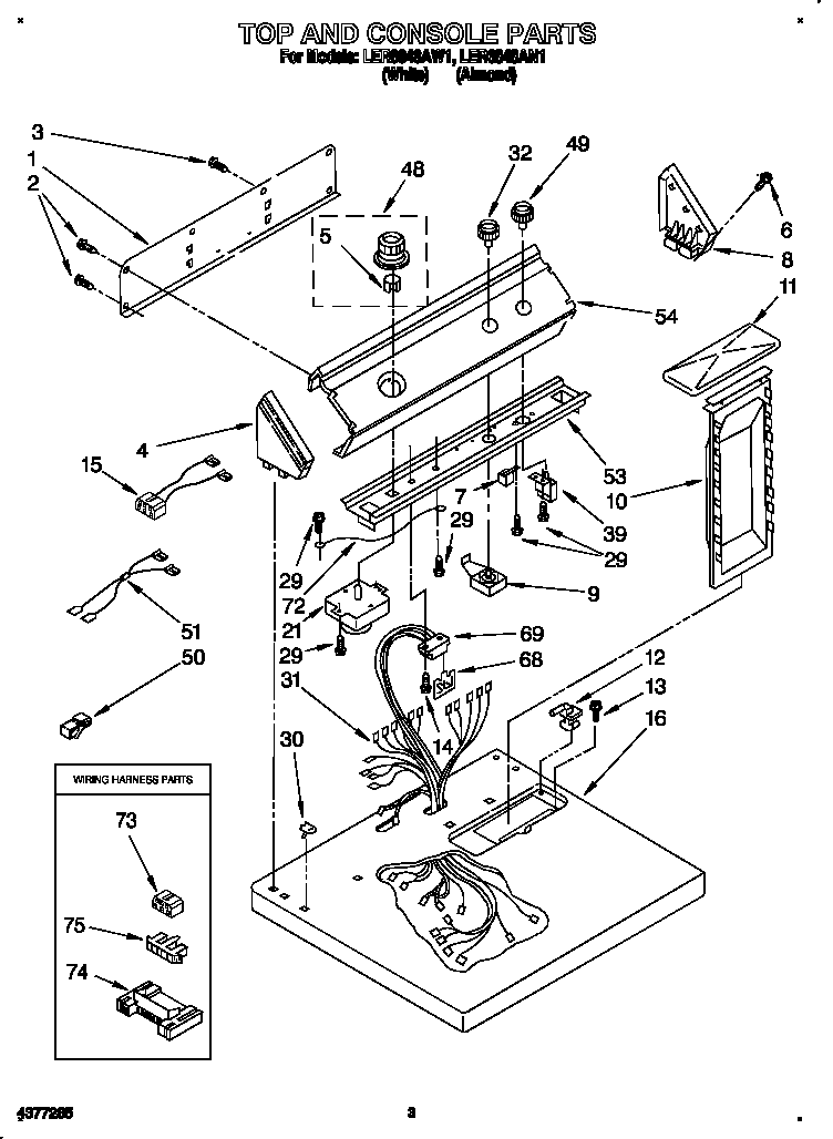 Whirlpool LER6848AN1 top and console diagram
