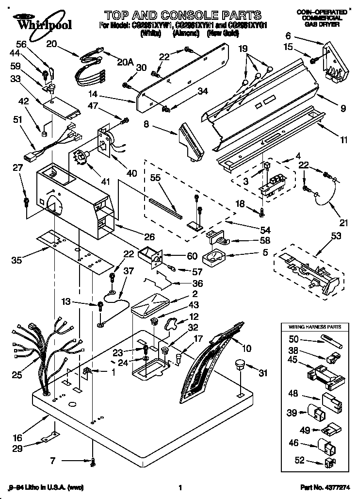 Whirlpool CG2951XYW1 top and console diagram