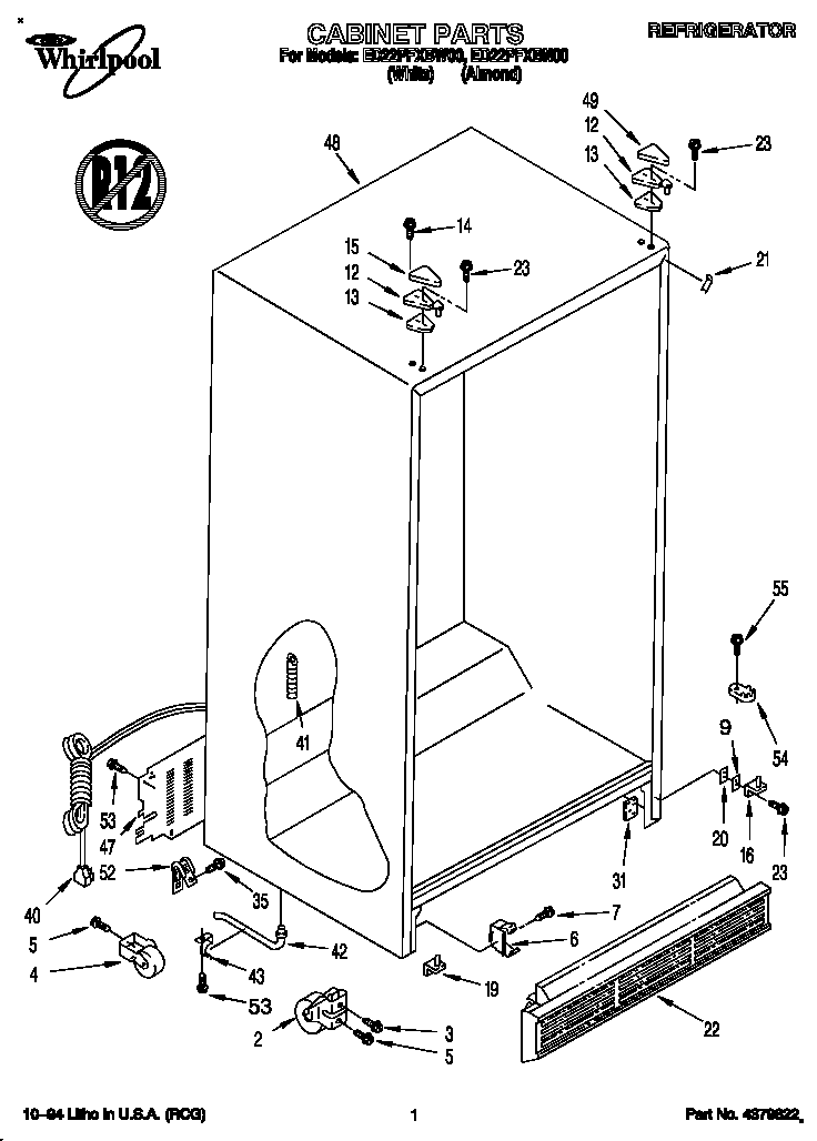 Whirlpool ED22PFXBW00 cabinet diagram