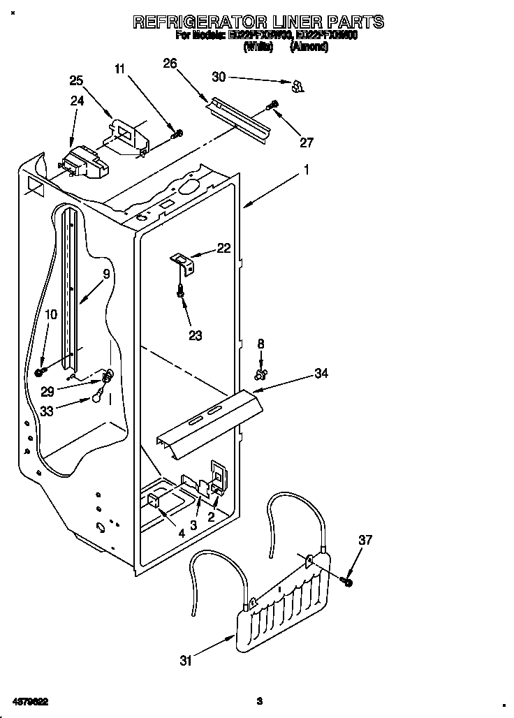 Whirlpool ED22PFXBW00 refrigerator liner diagram