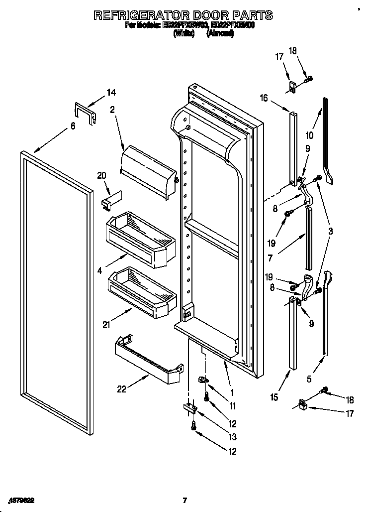 Whirlpool ED22PFXBW00 refrigerator door diagram