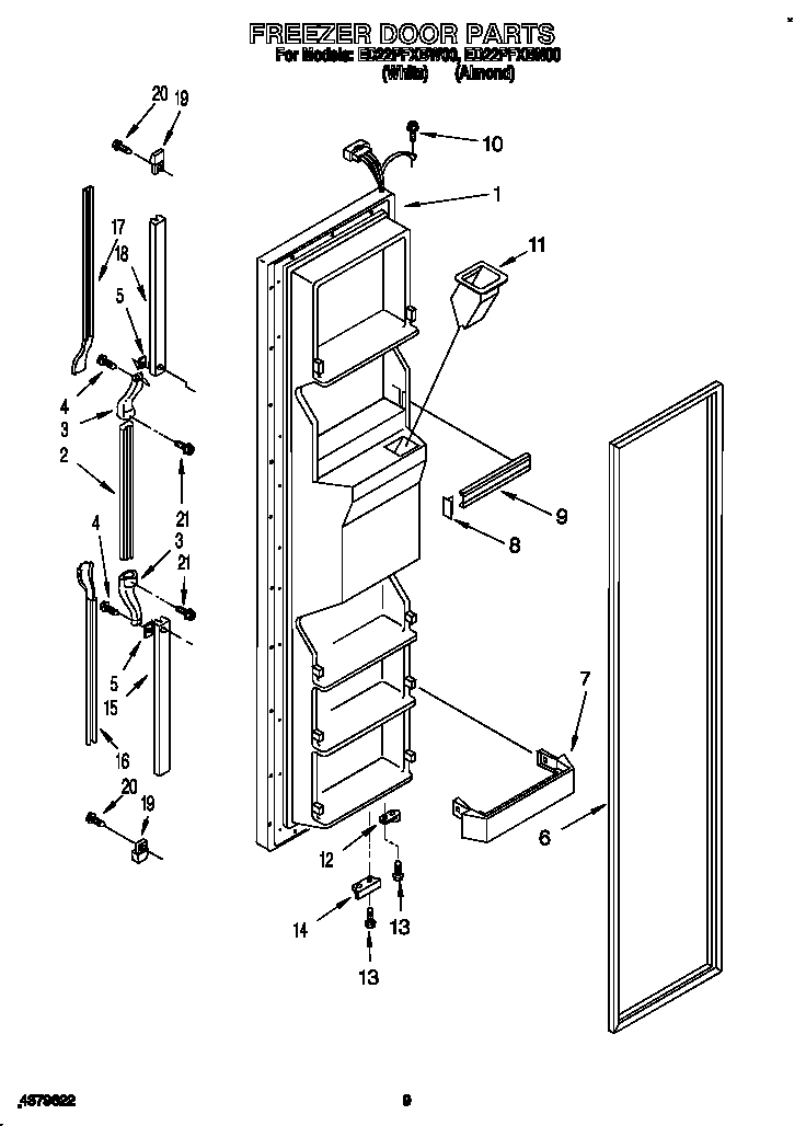 Whirlpool ED22PFXBW00 freezer door diagram
