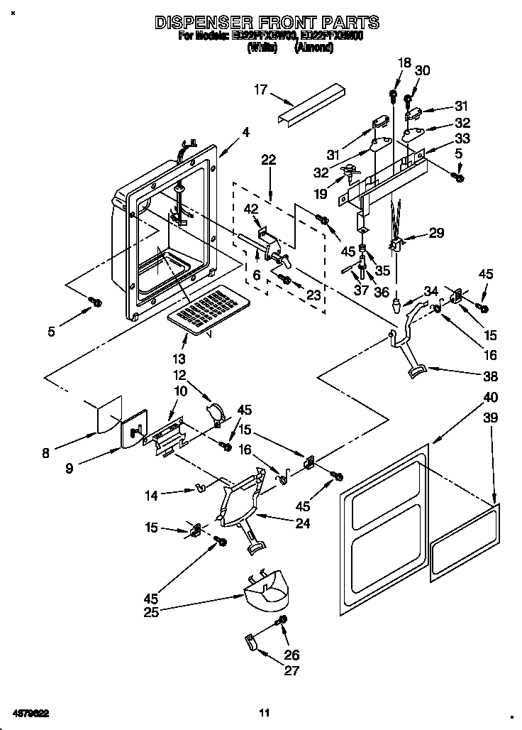 Whirlpool ED22PFXBW00 dispenser front diagram