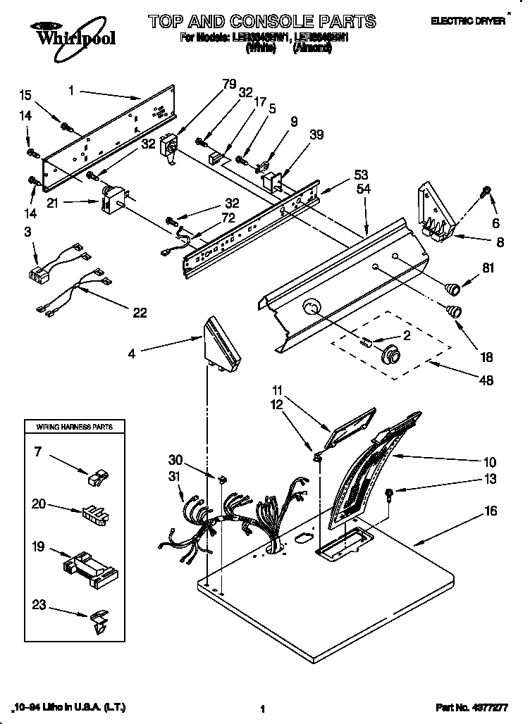 Whirlpool LER6646BW1 top and console diagram