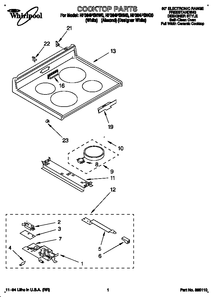 Whirlpool RF364PSBQ0 cooktop diagram