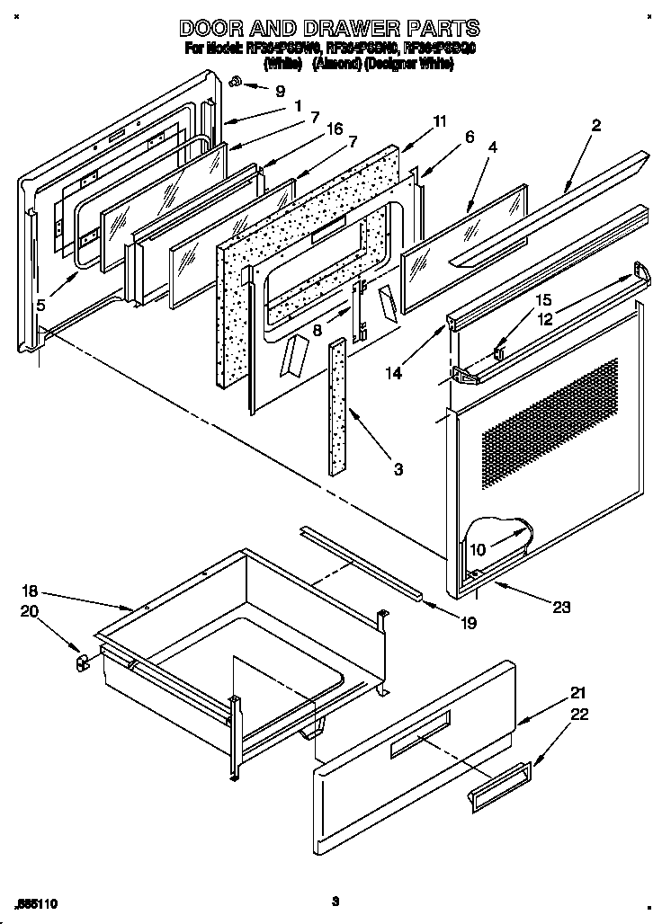 Whirlpool RF364PSBQ0 door and drawer diagram